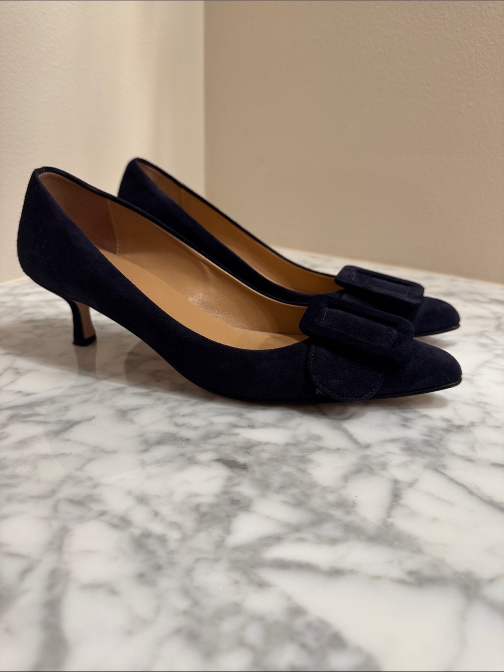 Andrea Carrano Milk Navy Suede Kitten Heel
